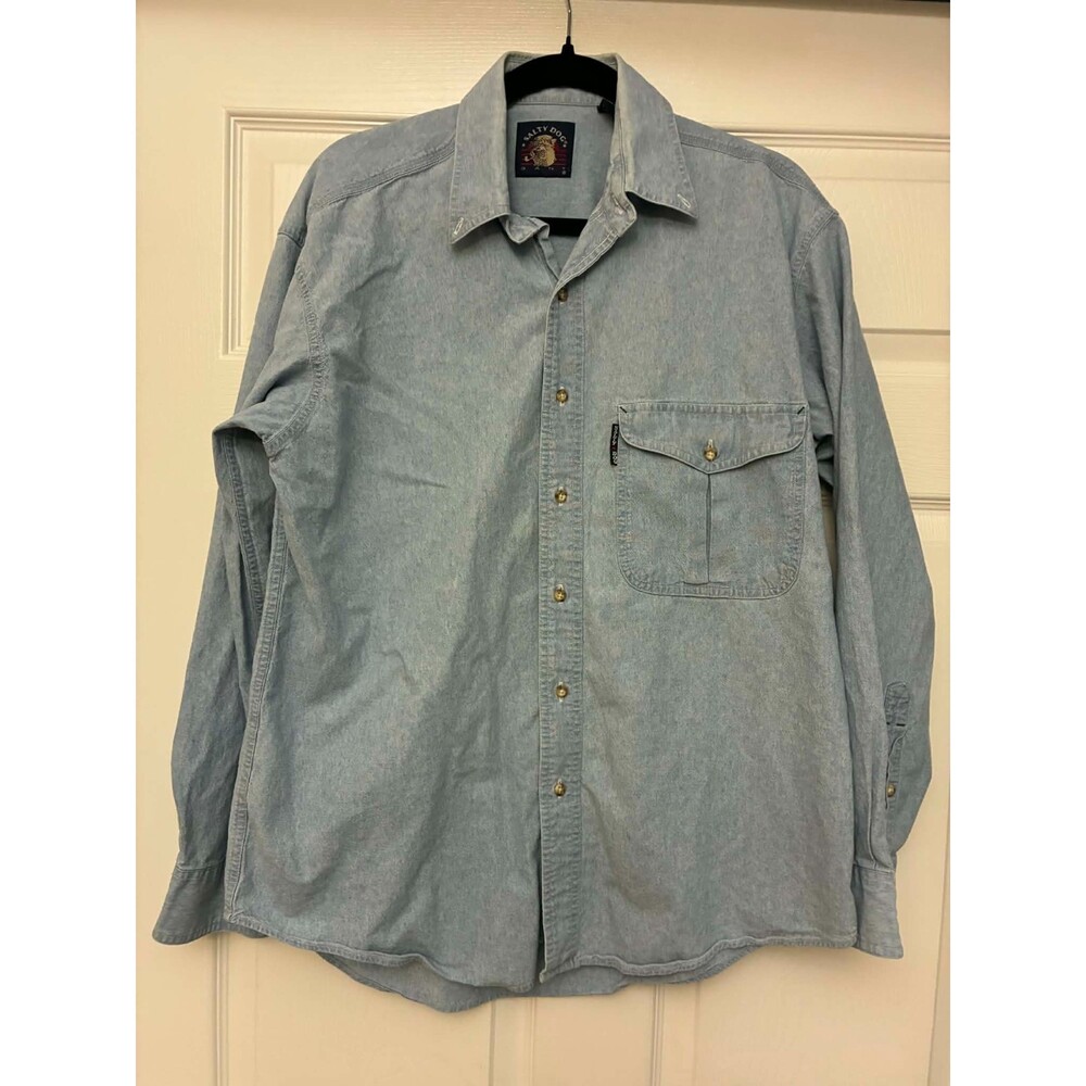 Salty Dog Men's Denim Button Front Shirt Blue Cotton Long Sleeve Size‎ M